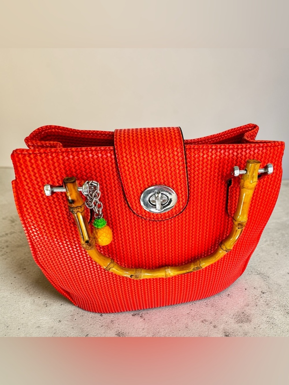 Sourpuss Orange Woven Tiki Handbag - Retro Rockabilly Pineapple - Picture 14 of 14